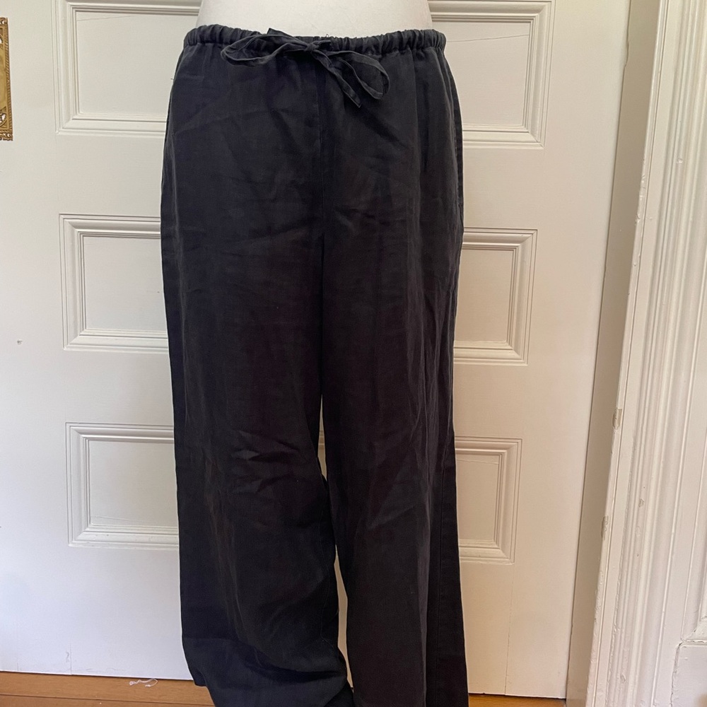 Black High Waisted Drawstring Linen Pants